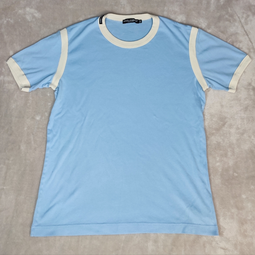 DOLCE & GABBANA Blue Colorblock Pattern Crew Neck T-Shirt EUC Like New